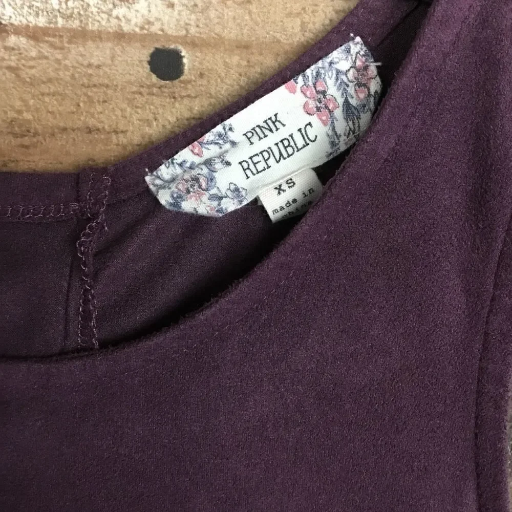 Pink Republic Tunic Blouse Mini Dress Tent Style Criss cross back tie Purple XS